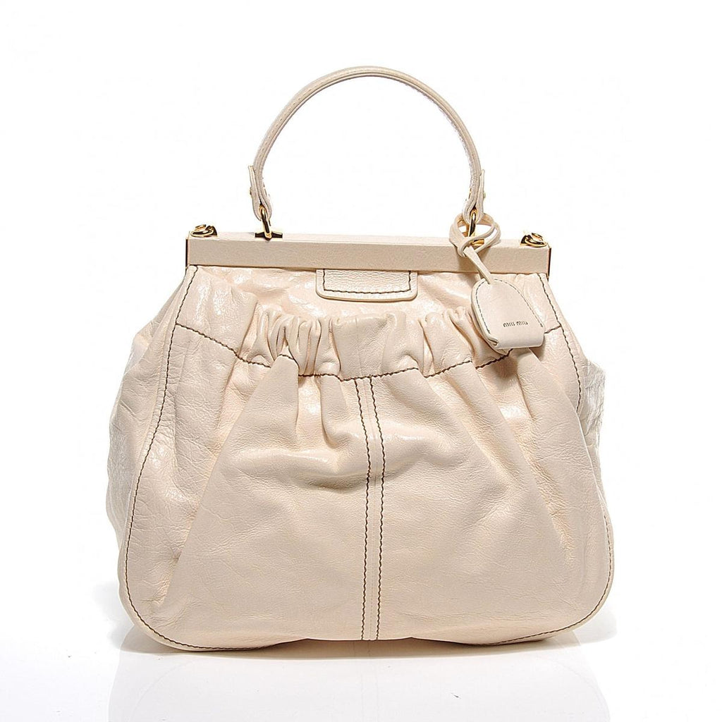 Miu Miu Nappa Frame Tote Cream - Front View