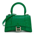 Balenciaga Shiny Calfskin Crocodile Embossed Hourglass Top Handle Bag XS Jade