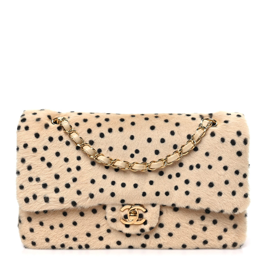 Chanel Pony Hair Cheetah Printed Creative Fabrics Flap Light Beige Black front view