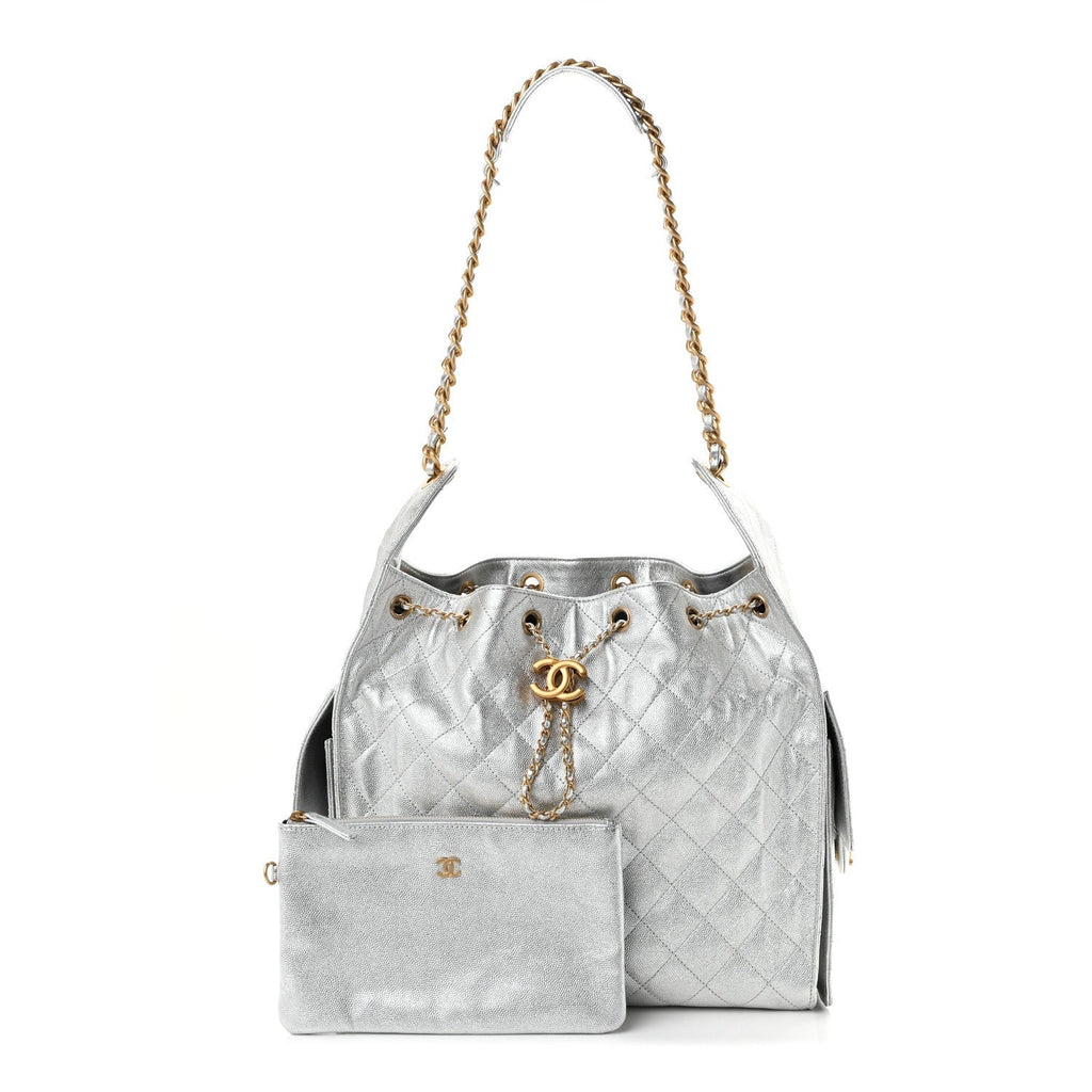 Chanel Metallic Caviar Quilted Medium Chanel 25 Handbag Silver