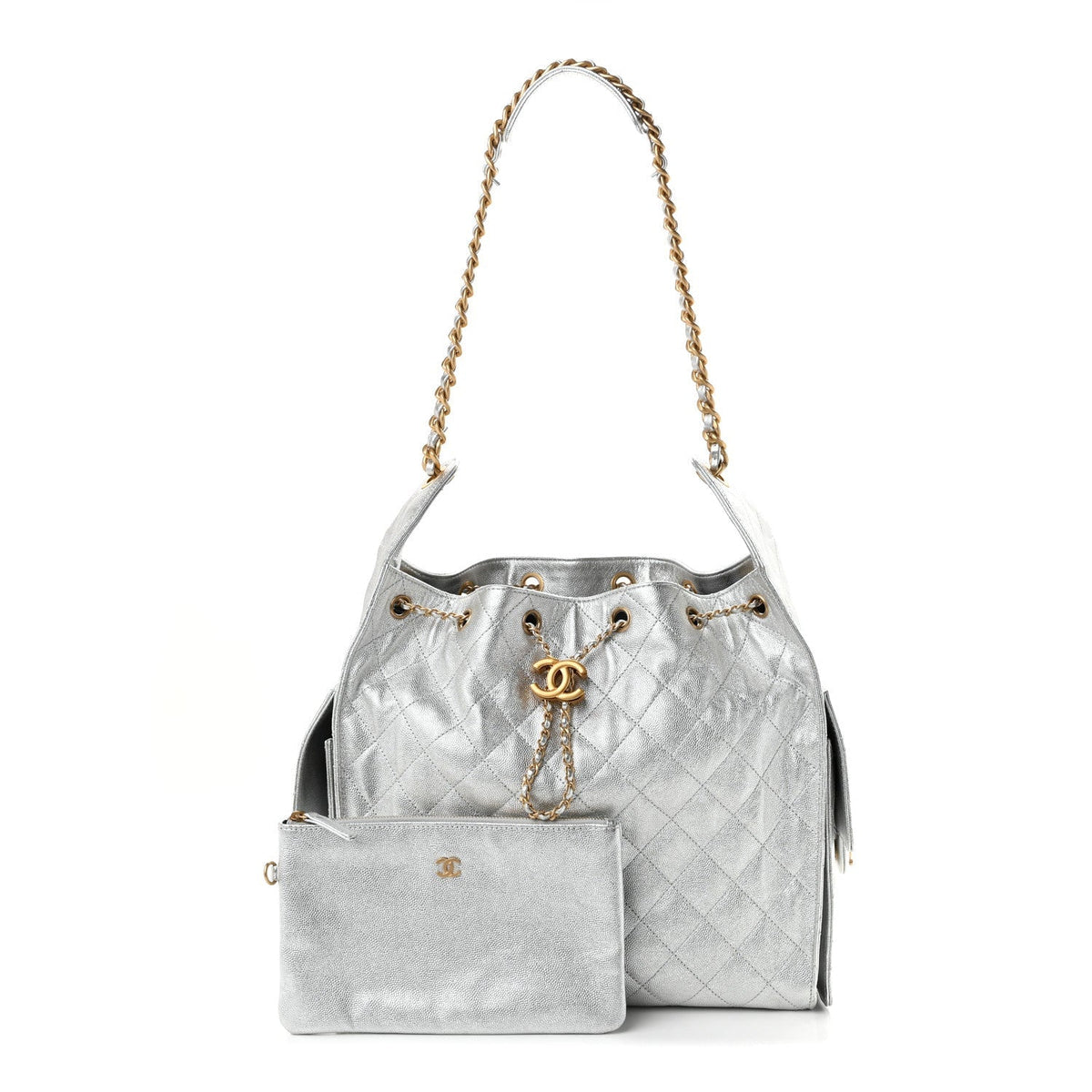 Chanel Metallic Caviar Quilted Medium Chanel 25 Handbag Silver