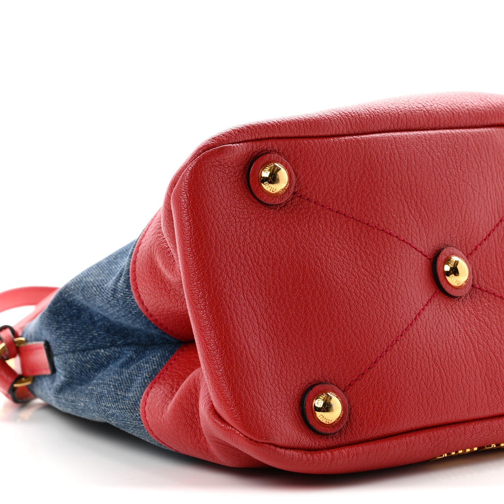 Miu Miu Denim Madras Hobo Bag Blue Fuoco detail view