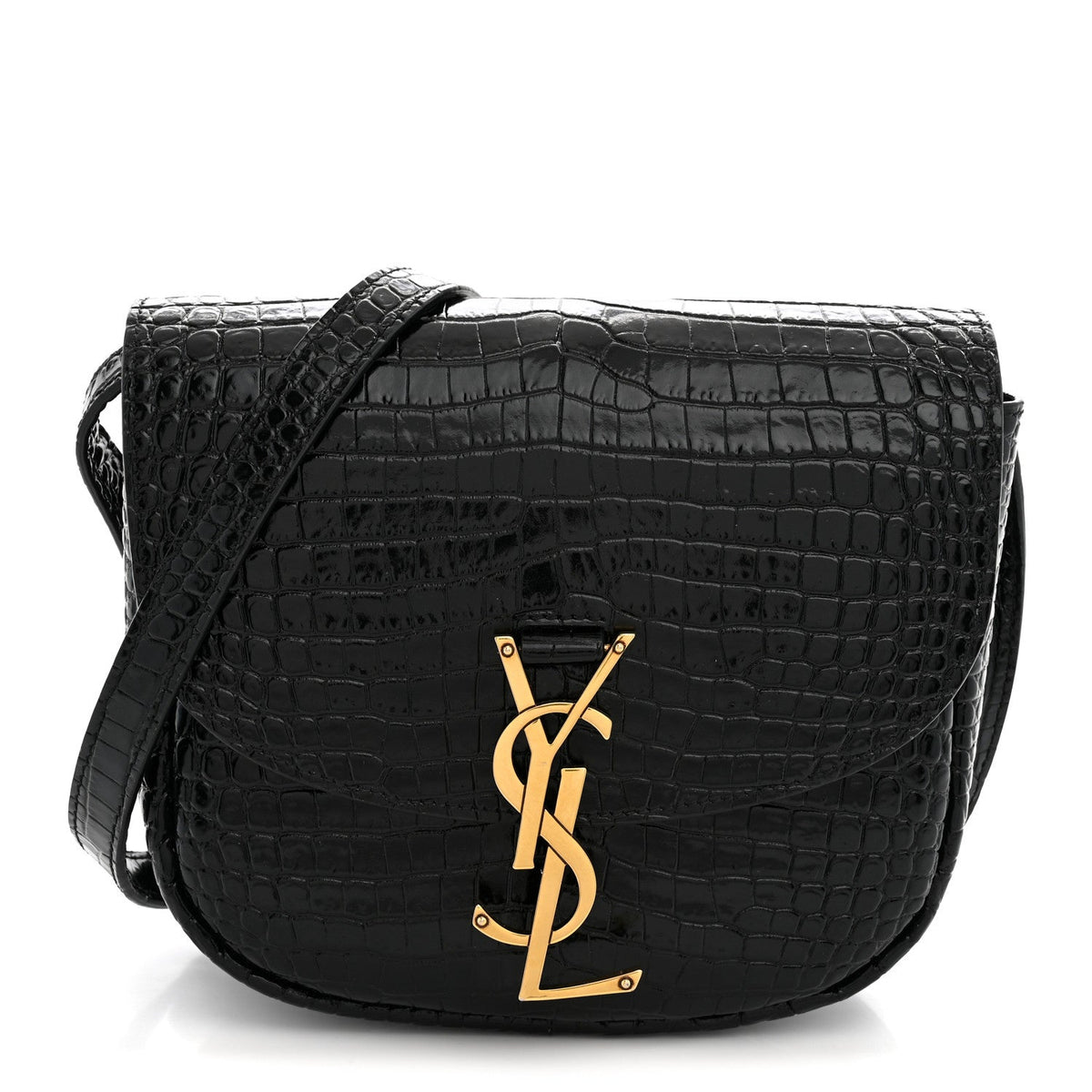 Saint Laurent Crocodile Embossed Calfskin Small Kaia Satchel Black
