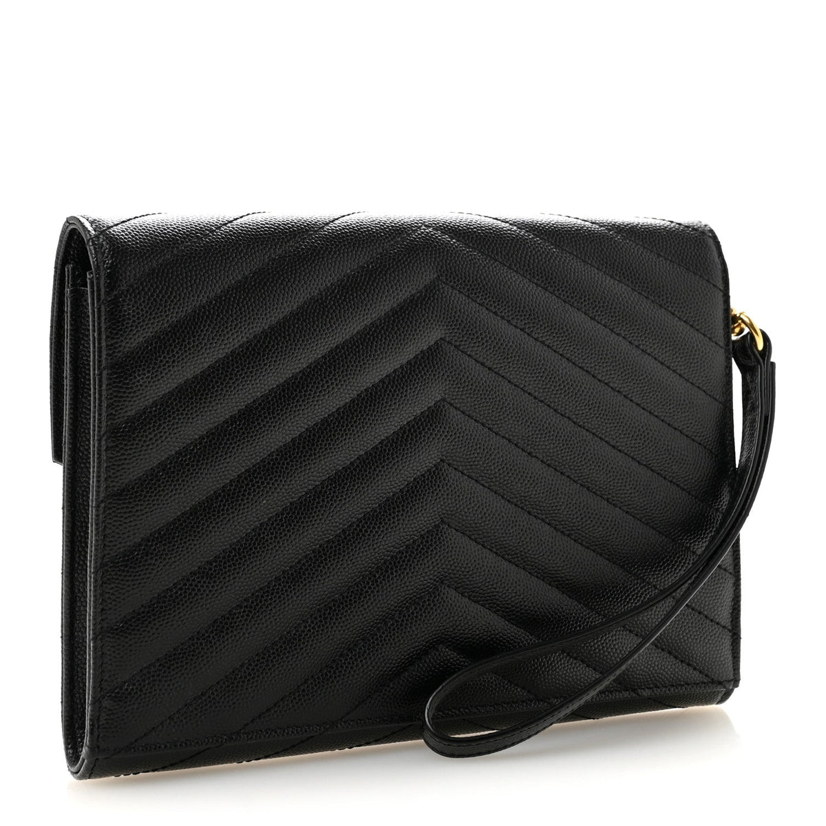 Saint Laurent Grain De Poudre Matelasse Chevron Monogram Envelope Clutch Black