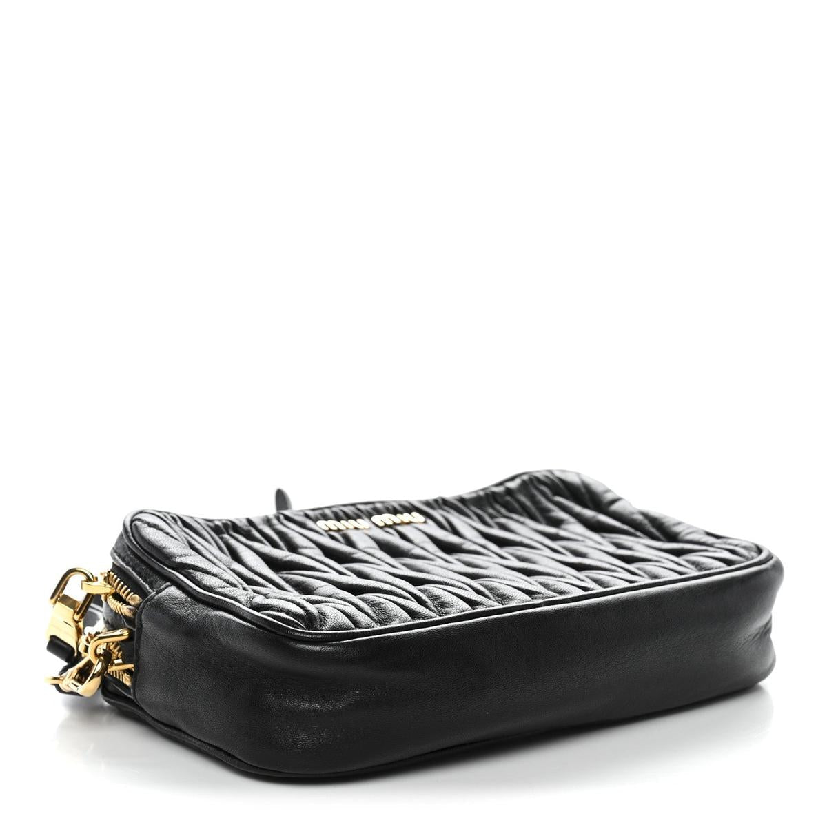 Miu Miu Nappa Matelasse Crossbody Bag Black - Bottom View