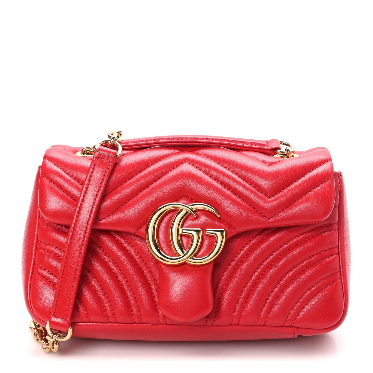 Gucci Lambskin Matelasse Small GG Marmont Shoulder Bag Bright Red