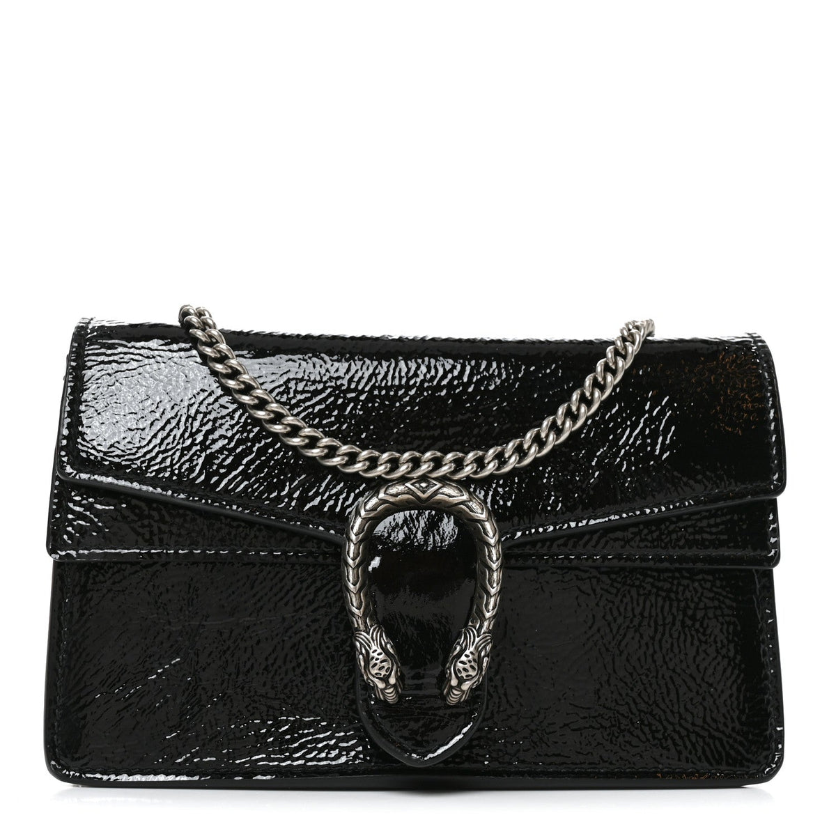 Gucci Crinkled Patent Mini Dionysus Shoulder Bag Black