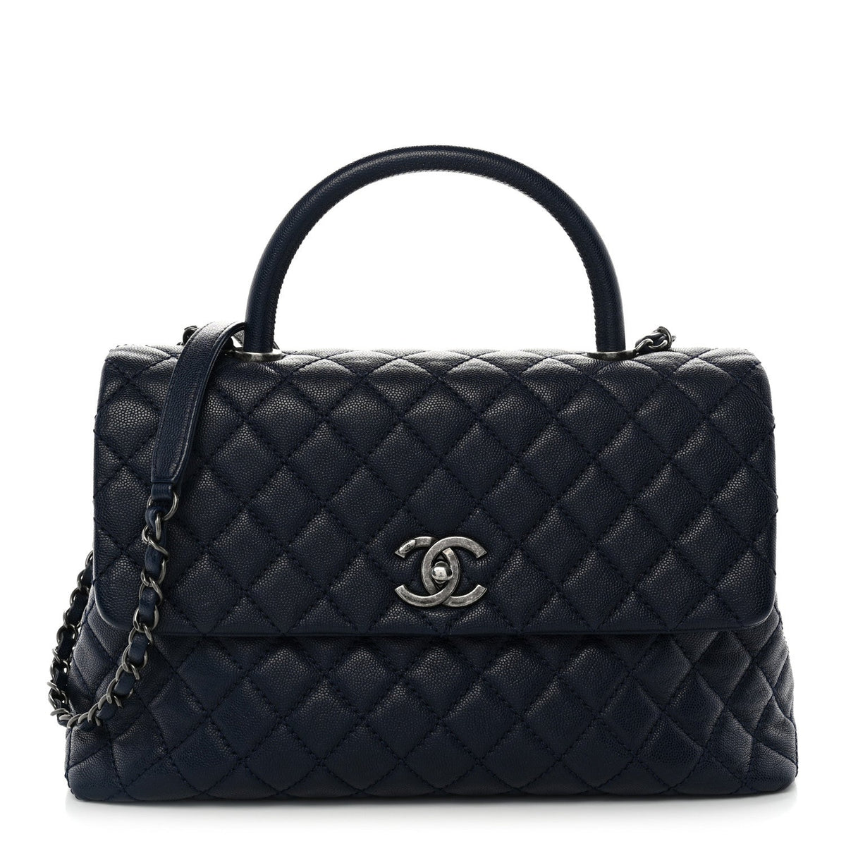 Chanel Caviar Quilted Medium Coco Handle Flap Navy Blue