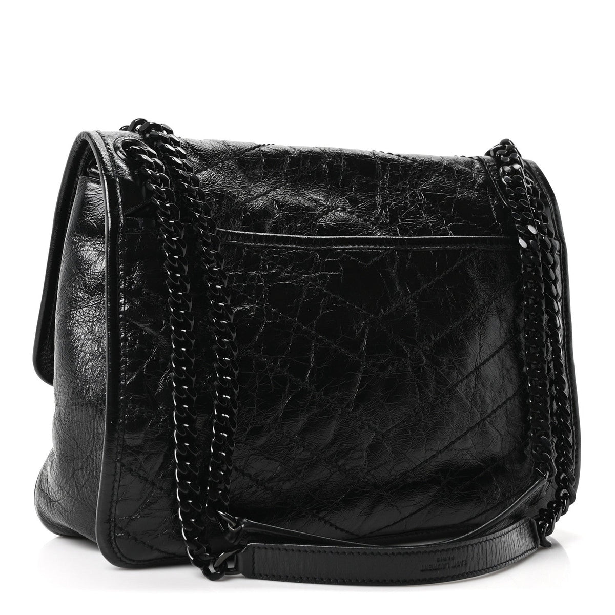Saint Laurent Crinkled Calfskin Matelasse Monogram Medium Niki Chain Satchel Black