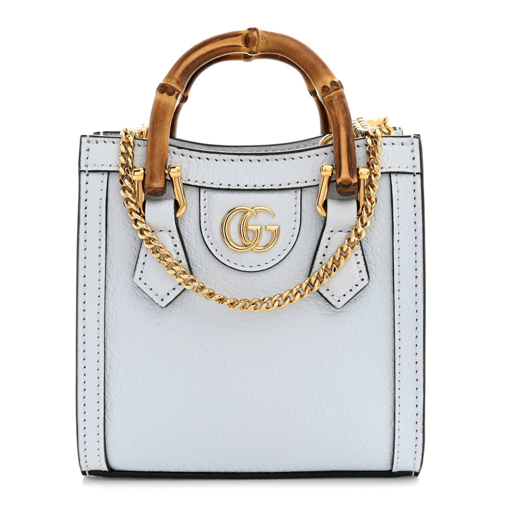 Gucci Textured Dollar Calfskin Super Mini Diana Tote Bag Pale Blue