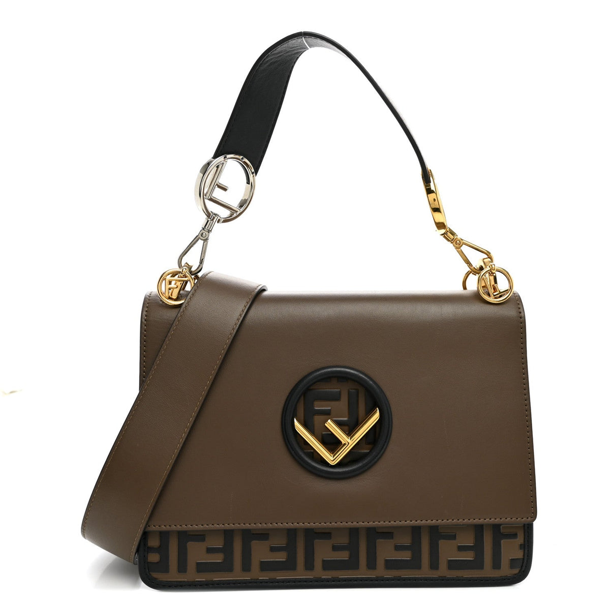 Fendi Vitello Century F is Fendi Bi-Color FF 1974 Embossed Kan I Shoulder Bag Maya Black