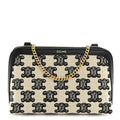 Celine Canvas Calfskin Triomphe Embroidered Clutch On Chain Black