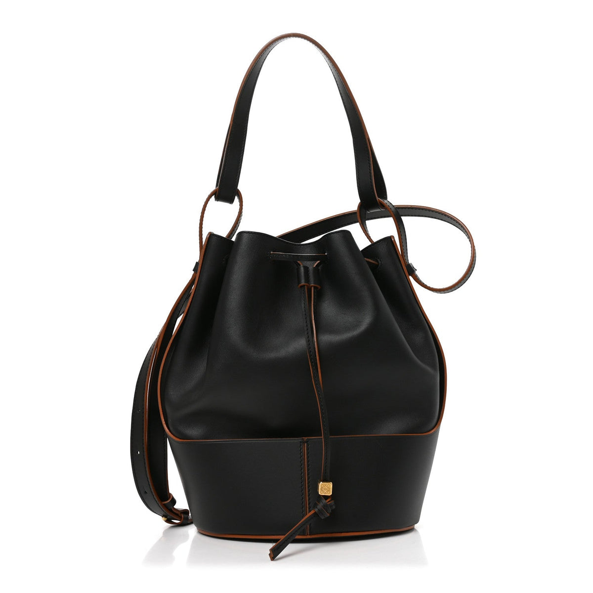Loewe Calfskin Medium Balloon Bucket Bag Black Tan