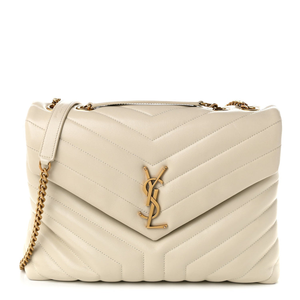 Saint Laurent Calfskin Y Quilted Monogram Medium Loulou Chain Satchel Crema Soft
