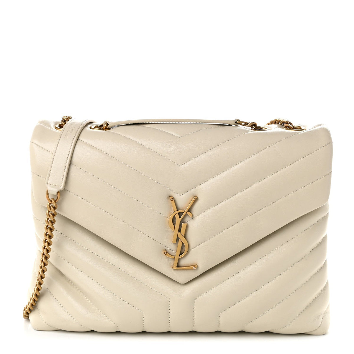 Saint Laurent Calfskin Y Quilted Monogram Medium Loulou Chain Satchel Crema Soft