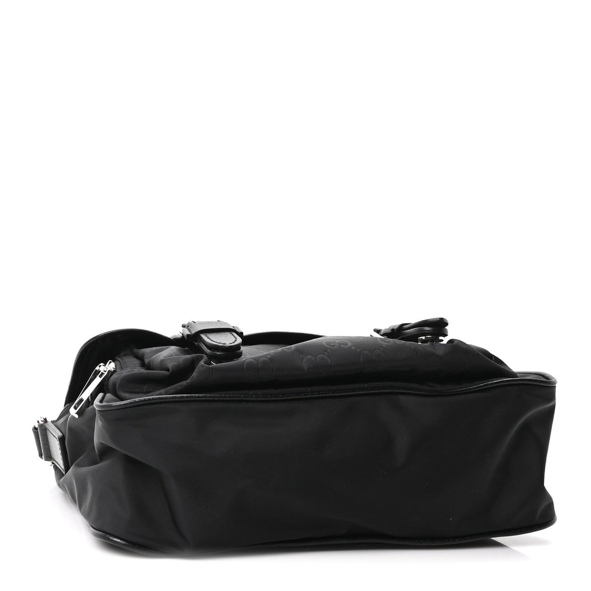Gucci Nylon Monogram Double Buckle Flap Messenger Bag Black