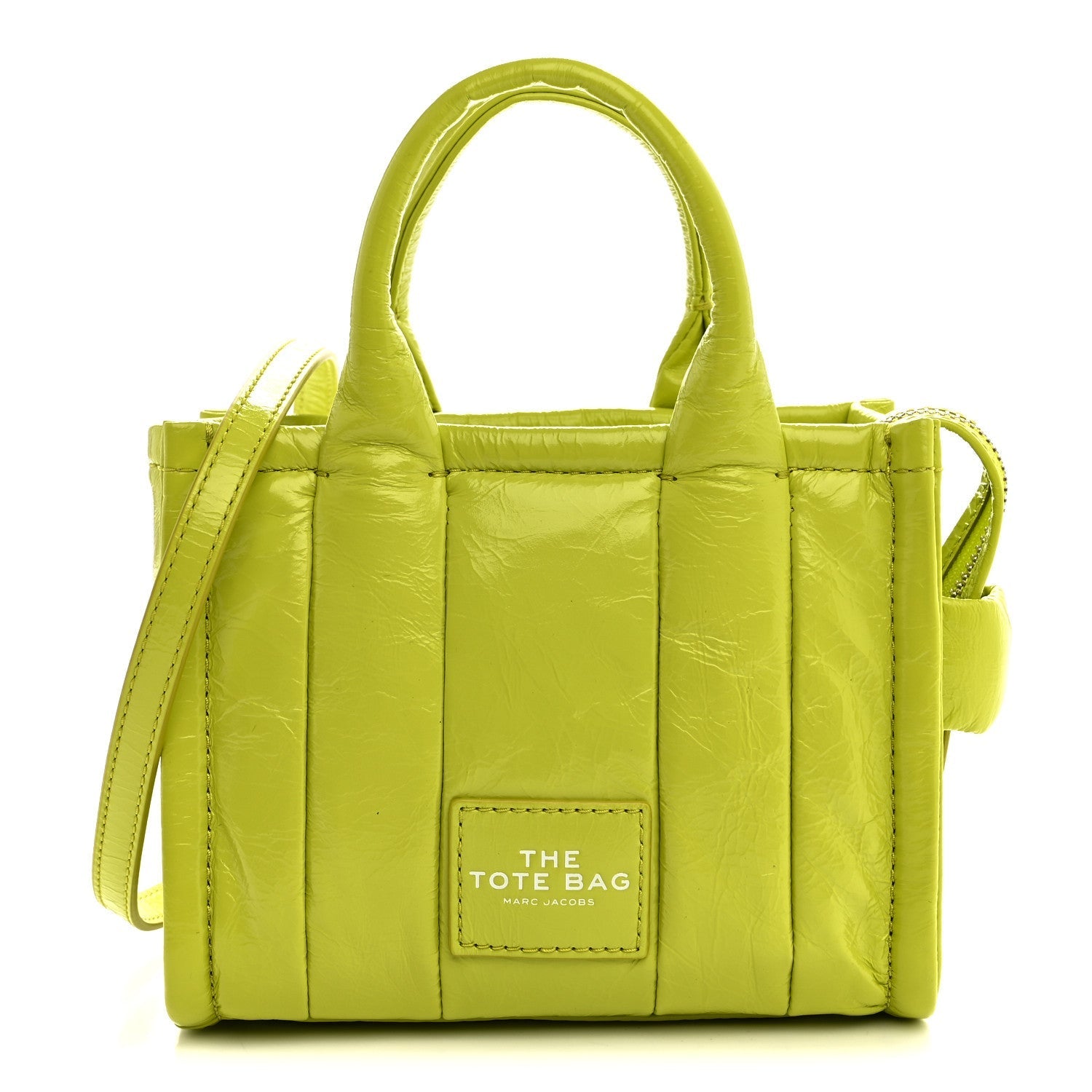 Marc Jacobs Shiny Crinkled Calfskin Mini The Tote Bag Acid Lime