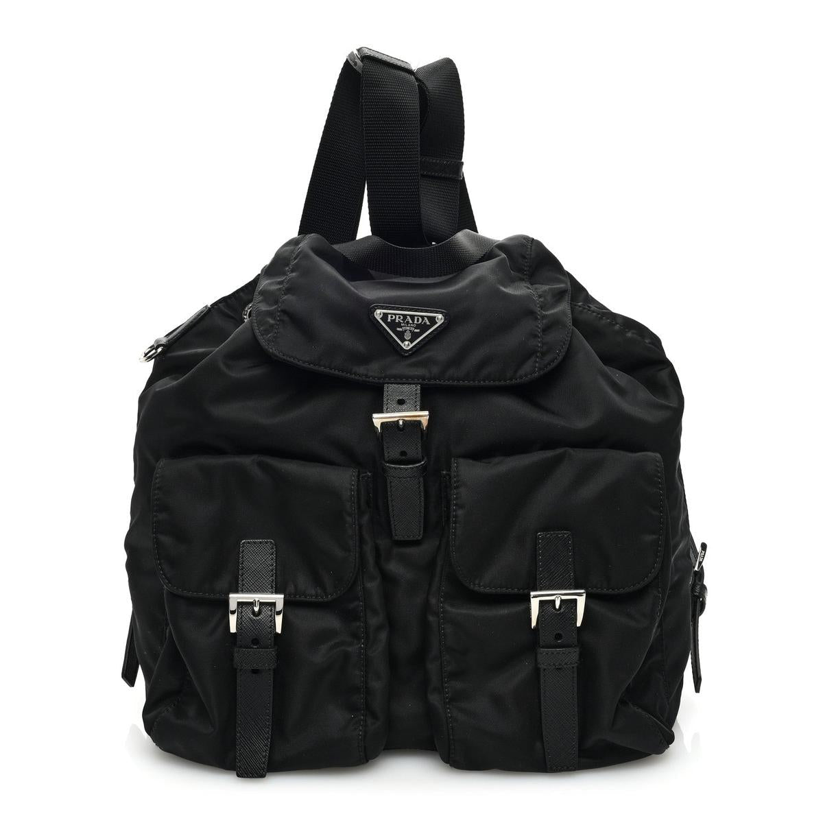 Prada Re-Nylon Saffiano backpack front view black