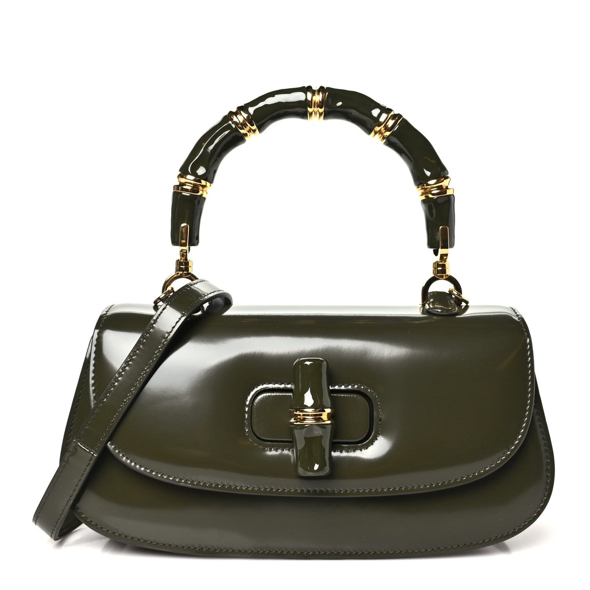 Gucci Shiny Polished Calfskin Medium Bamboo Luscious Green