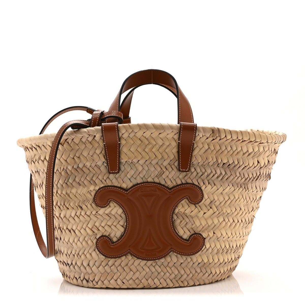 Celine Raffia Calfskin Triomphe Teen Panier Tan