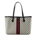 Gucci GG Supreme Monogram Textured Calfskin Web Medium Ophidia Shopping Tote Beige Blue