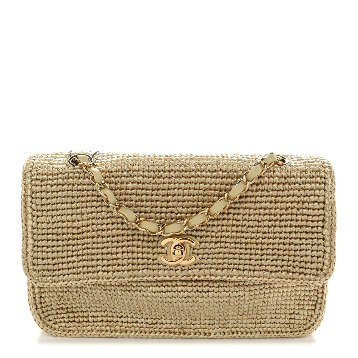 Chanel Braided Raffia Small Coco Beach Flap Beige