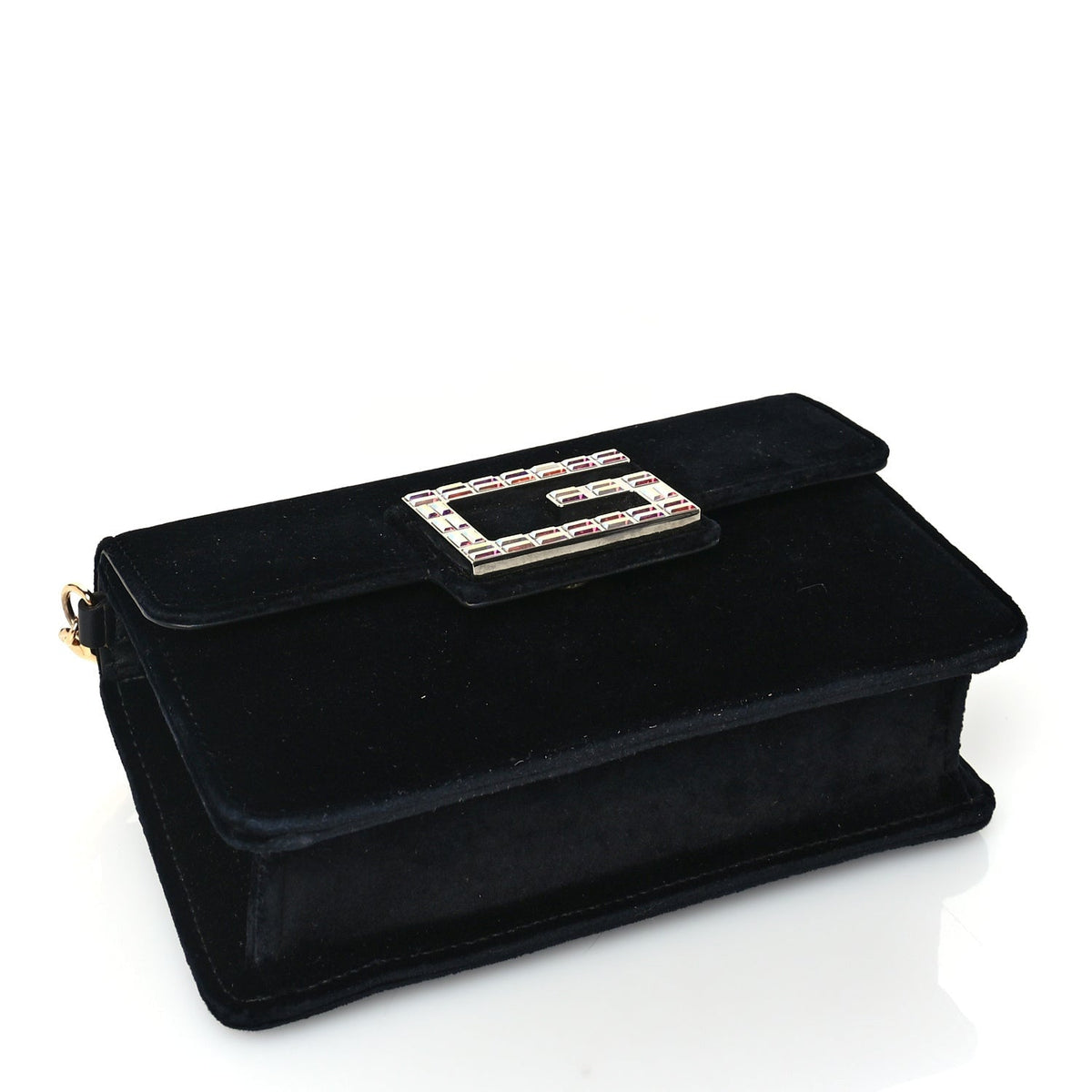 Gucci Velvet Crystal Square G Shoulder Bag Black