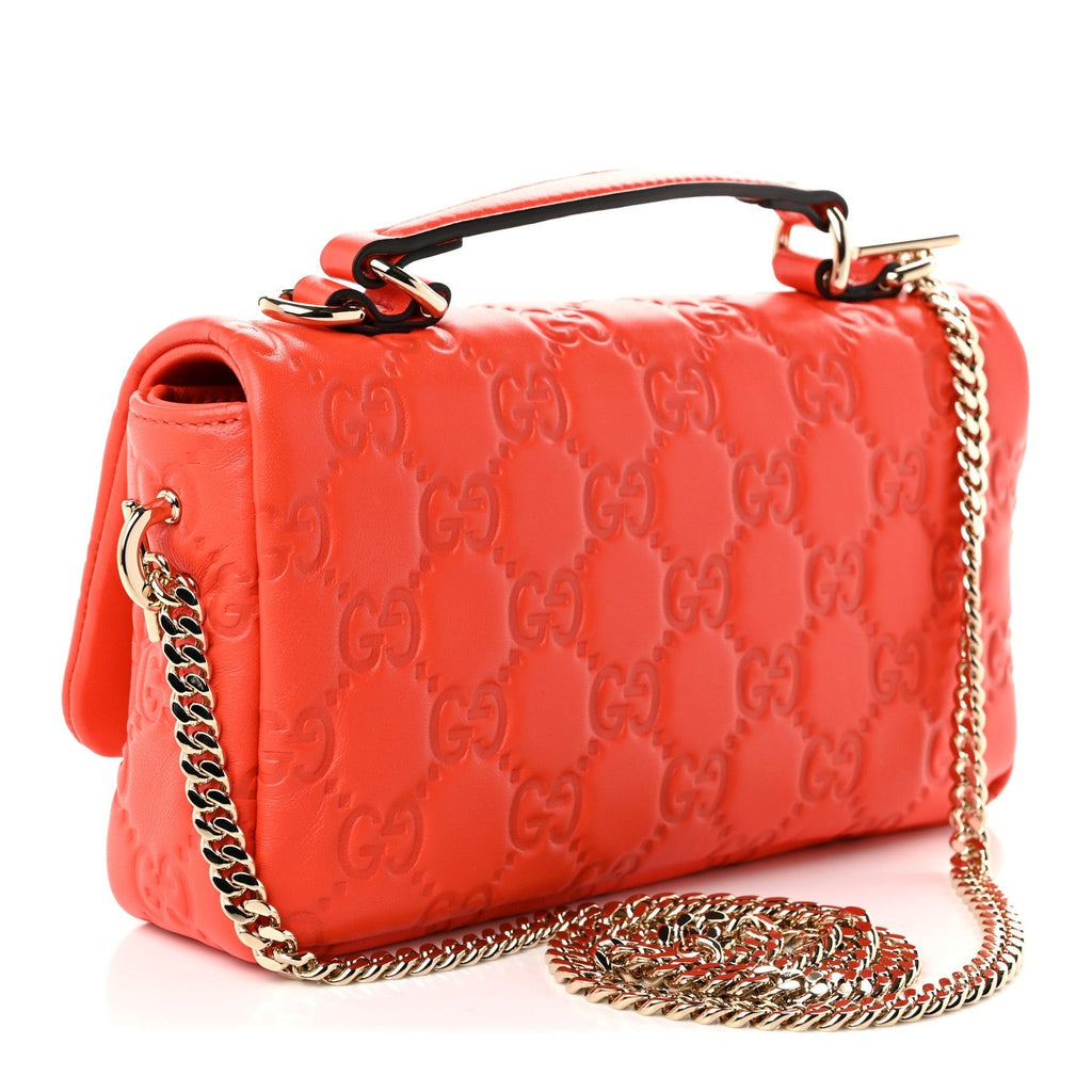 Gucci Lambskin Embossed Mini GG Milano Top Handle Shoulder Bag Orange