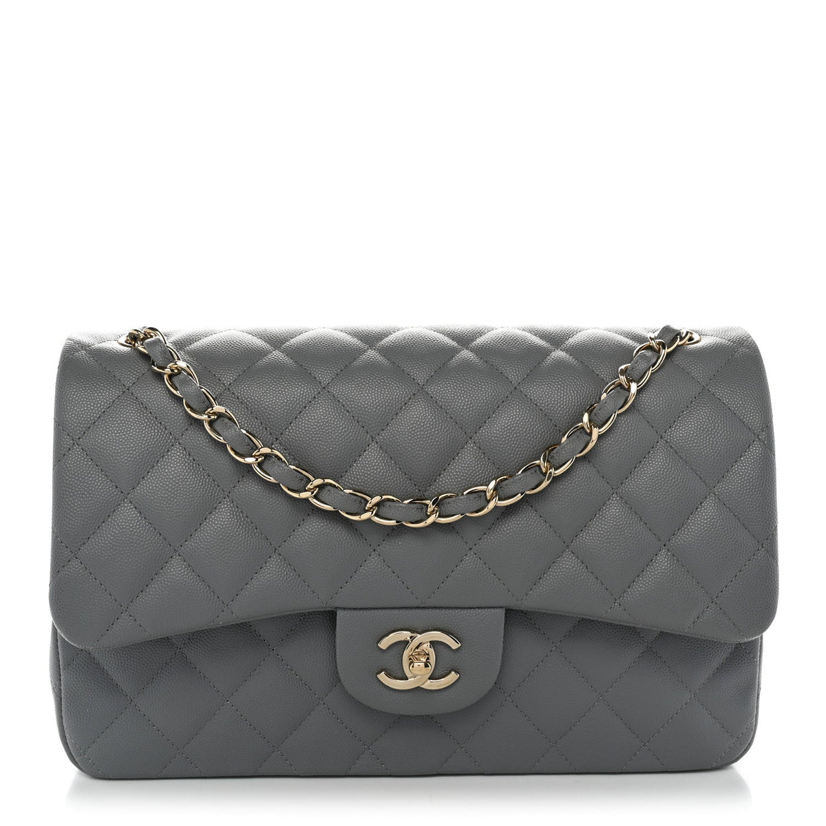 Chanel Caviar Quilted Jumbo Double Flap Grey