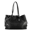 Front view — Celine Compact Tote in Cuir Triomphe, black embossed leather with drawstring