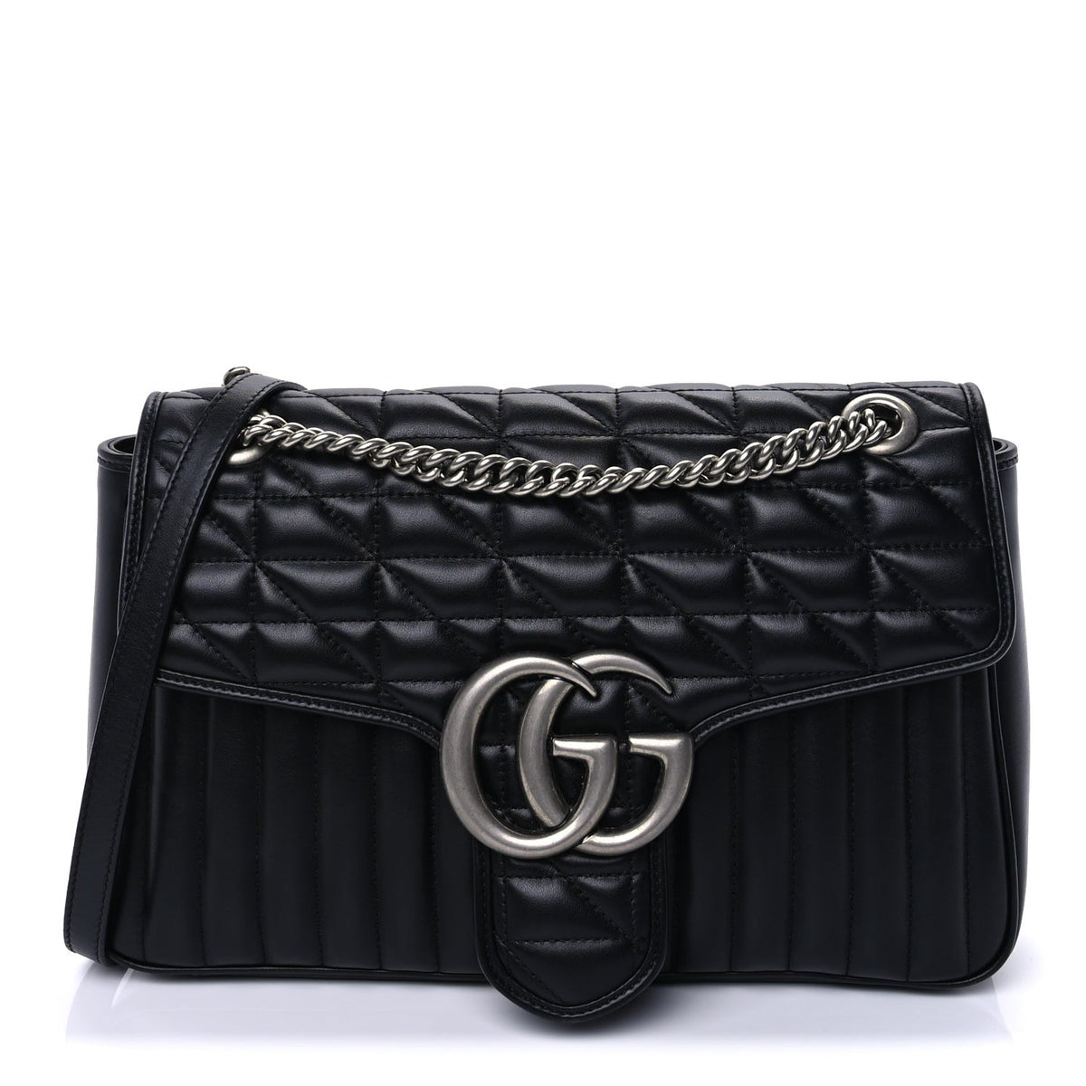 Gucci Calfskin Matelasse Aria Medium GG Marmont Shoulder Bag Black
