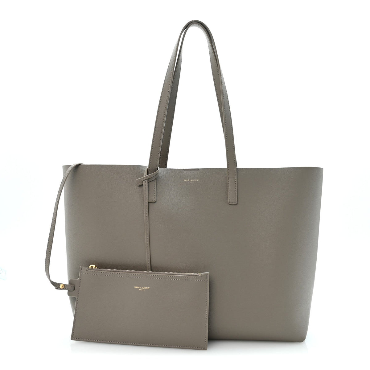 Saint Laurent Calfskin Large Shopping Tote Oyster Gray