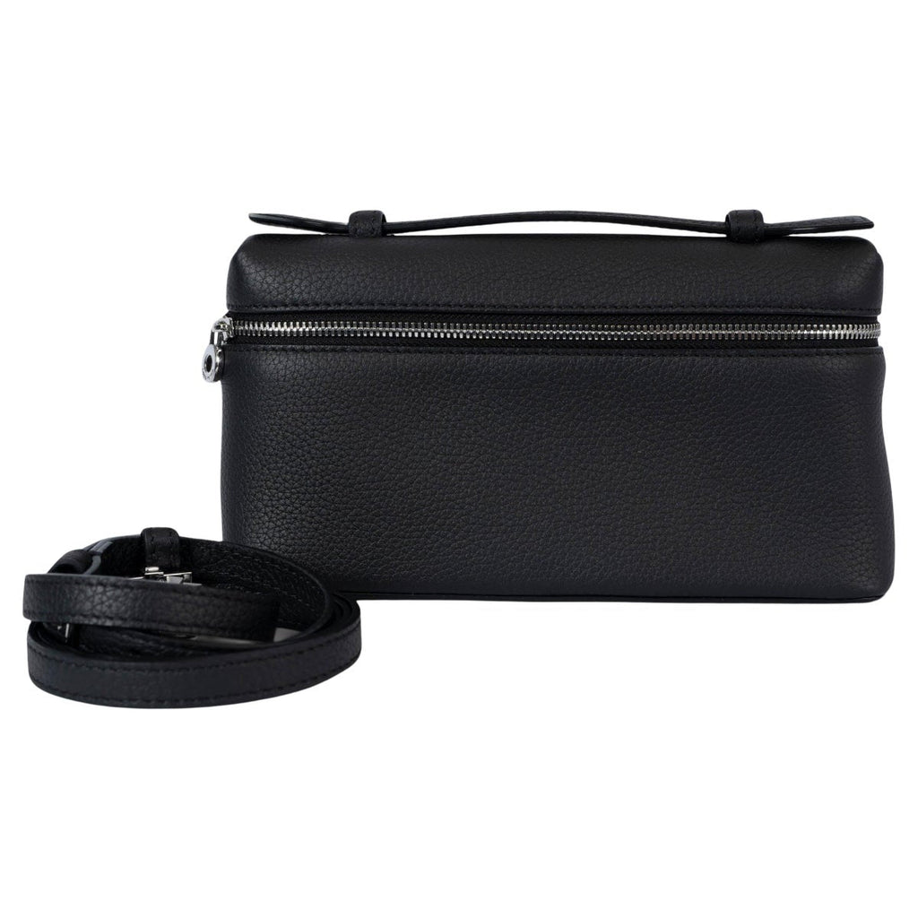 LORO PIANA WOMEN'S EXTRA POCKET L19 POUCH IN BLACK GRAINED CALFSKIN