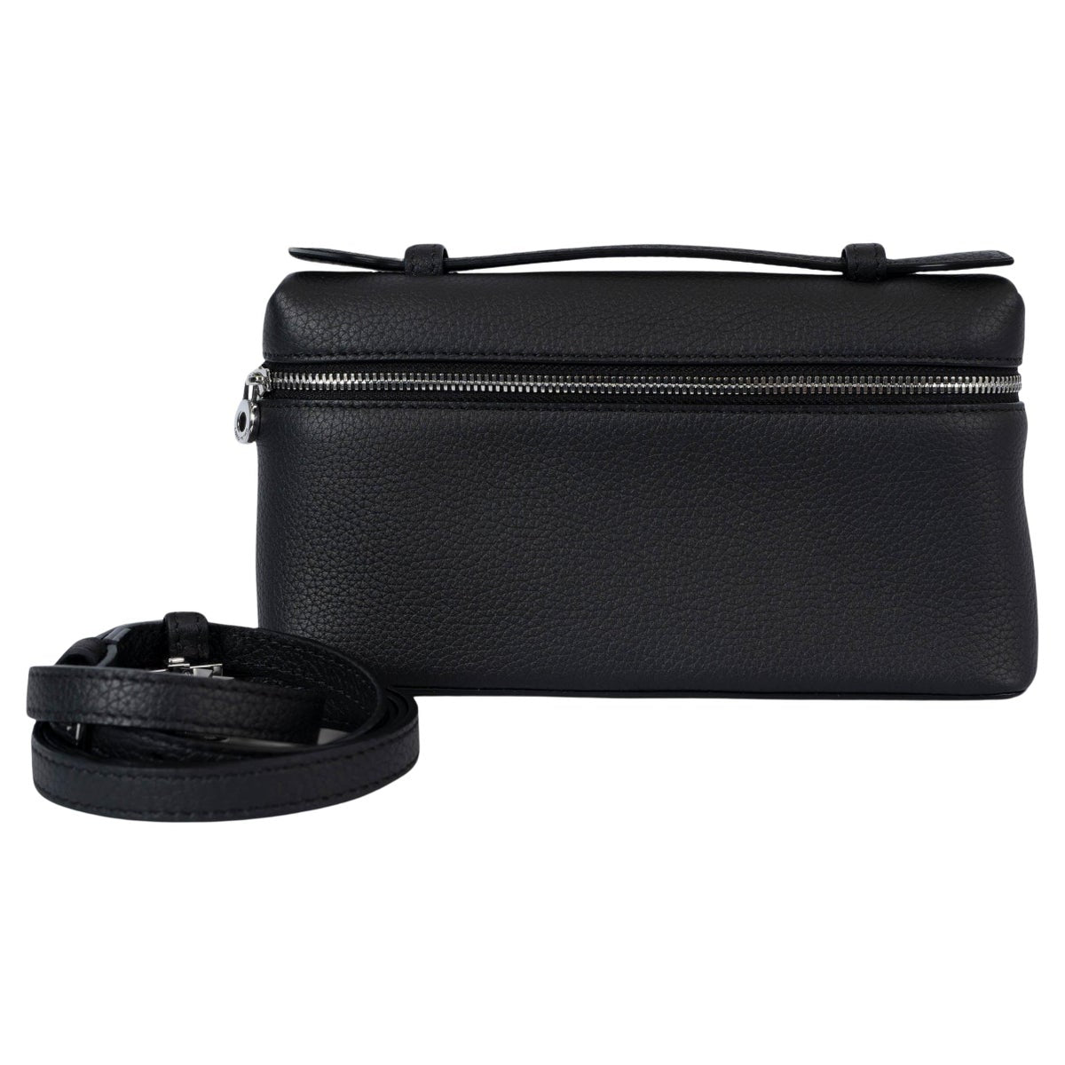 LORO PIANA WOMEN'S EXTRA POCKET L19 POUCH IN BLACK GRAINED CALFSKIN