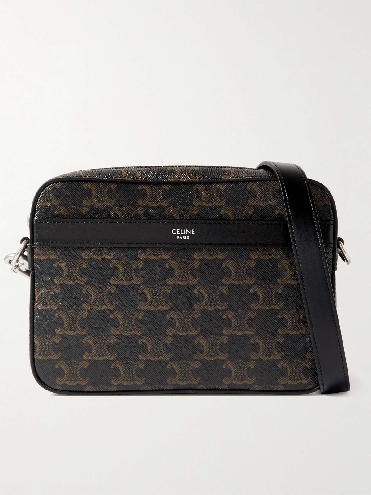 Front view — Celine Triomphe monogram canvas messenger with black leather trim