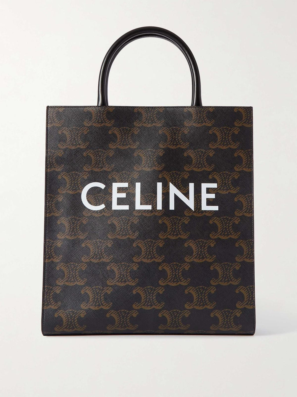 Front view — Celine Vertical Cabas in Triomphe coated canvas with CELINE logo print and black leather handles