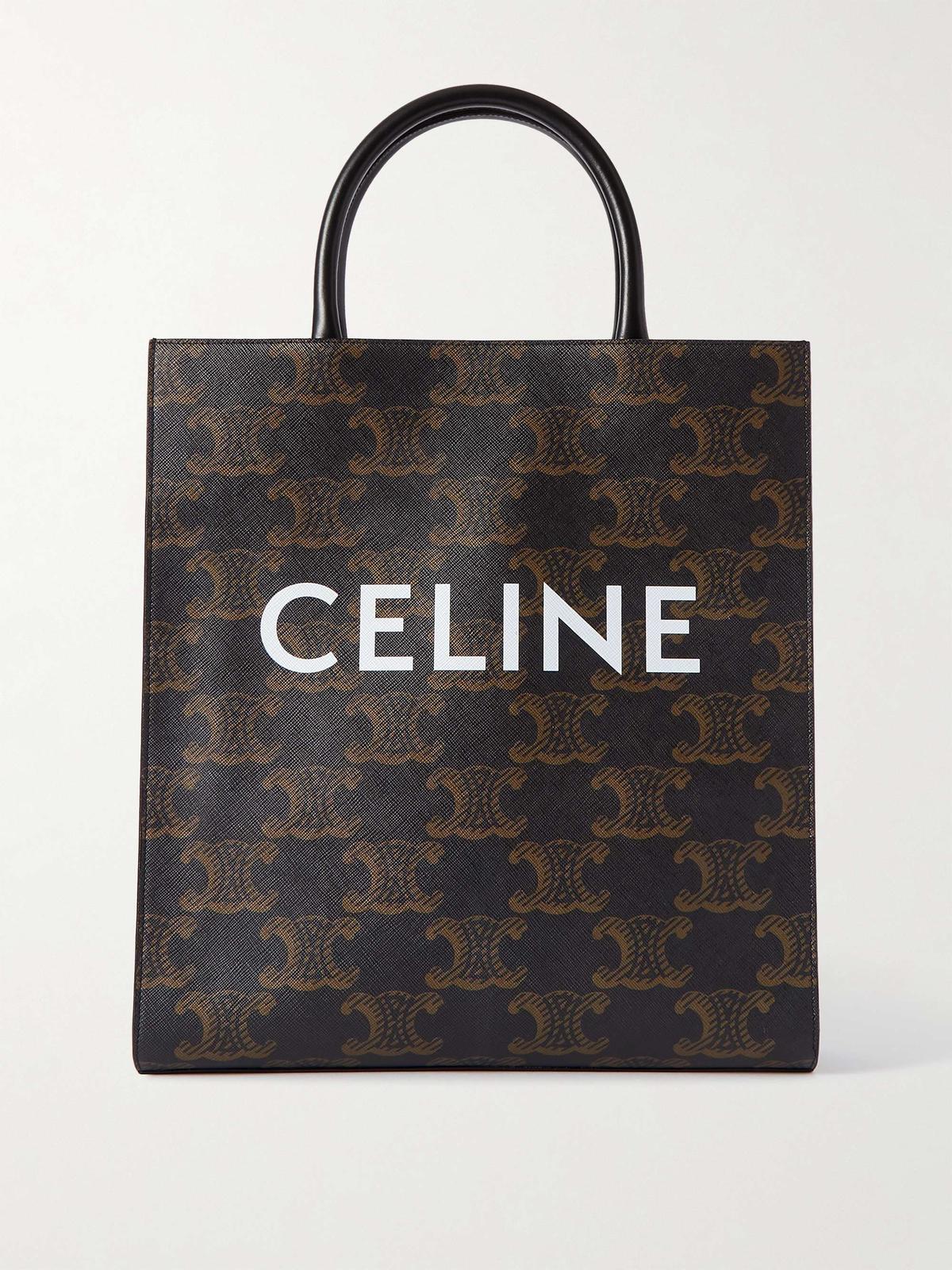 Front view — Celine Vertical Cabas in Triomphe coated canvas with CELINE logo print and black leather handles